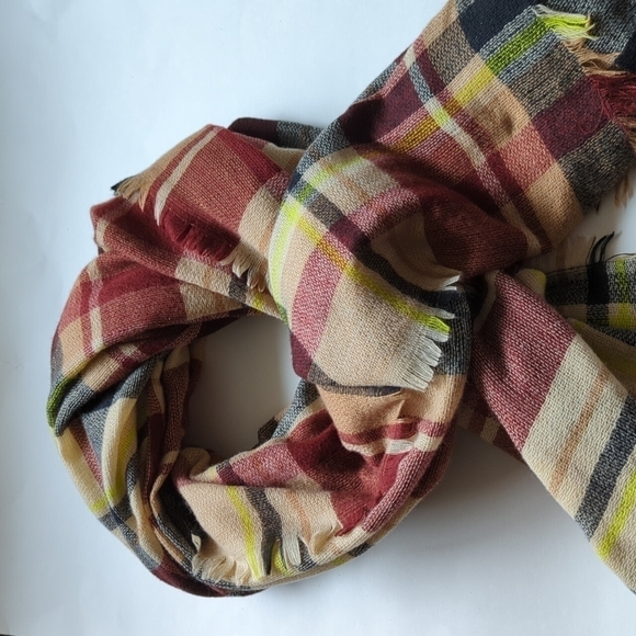 Oversized Blanket Scarf Wrap Square Plaid Boho Fringe 53x53 Warm Academia Winter - Picture 3 of 10